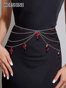 Hershine Modny damski wisiorek w kształcie kropli wody, personalizowany łańcuszek na talię, damski łańcuszek do paska w stylu vintage punk dark, damski łańcuszek na talię do stroju koncertowego, klasyczny dodatek do koszul, spodni i sukienek, odpowiedni na spotkania, imprezy, stroje na Halloween i Boże Narodzenie, wielofunkcyjny dodatek. Boże Narodzenie, dodatek do kostiumu na Halloween, idealny prezent dla rodziny i przyjaciół, prezent na Święto Dziękczynienia, do codziennego użytku na Halloween, lato, szkołę, jesień, Halloween.