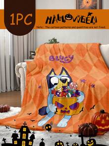 Bluey Pătură de flanel Bluey pentru Halloween, 1 buc. - Prima alegere pentru decorarea camerei, super moale, ușoară, cu imprimeu de desene animate, pentru Halloween sau pentru tratație, perfectă pentru casă, un cadou zilnic, de ziua de naștere pentru prieteni, familie, pentru tine, pătură confortabilă și caldă, decor de toamnă, decor pentru cameră, pentru întoarcerea la școală, rechizite școlare