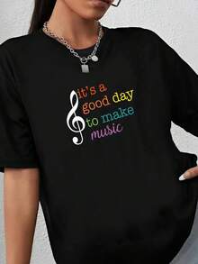 180g pure Cotton Music Shirt, It&amp;#39;s a good day to make music shirt, Concert Shirt, House Music Shirt, Dance Music Shirt, Versatile Print Round Neck Short Sleeve Stretched Unisex Comfortable Slightly women graphic Stylish Casual Soft Top For Everyday Wear female - Negro - Ver 1