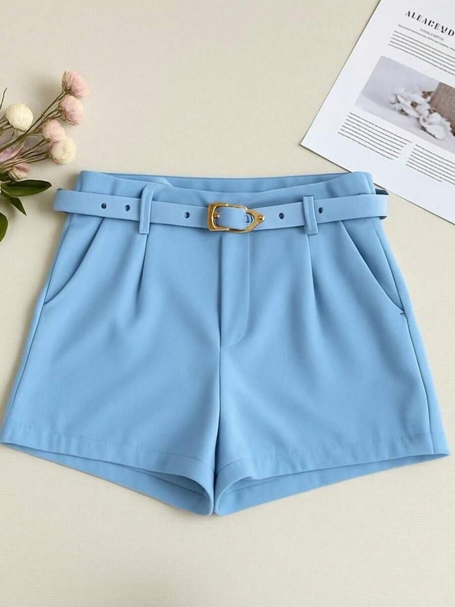 TAILORED SHORTS WITH LINED BELT FASHION BLOGGER - Baby Blue - View 1