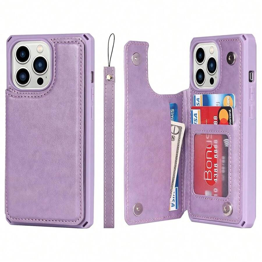 For IPhone 13 Pro Max Case With Card Holder, Wallet Case For Women Men,For IPhone 13 Pro Max Phone Case With Stand And Strap,Leather Shockproof Protective Cover- Purple{"Color_name":"B-Purple"} - 多色10 - 查看 1