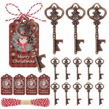 24pcs Creative Christmas Series Key Bottle Opener (With Card, Rope), Santa Claus/Snowman/Reindeer/Snowflake/Christmas Bell/Christmas Tree/Snowflake Key Design Bottle Opener, Metal Keychain Pendant, Suitable For Wedding, Holiday And Party Supplies, Birthday Party, Kitchen And Bar