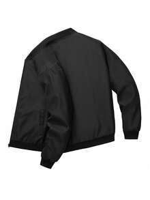 Chaqueta de béisbol casual de manga larga con cremallera y unicolor para hombres - Negro - Ver 3