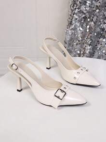 女士高跟鞋，春秋季新款尖头高跟鞋，性感细高跟白色漆皮单带凉鞋，派对/婚礼高跟鞋，时尚T台系带高跟鞋，皮革扣环高跟鞋 - 白色 - 查看 7