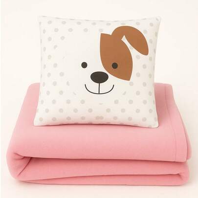 KIT COBERTOR MANTA SOFT + TRAVESSEIRO ESTAMPADO CACHORRINHO