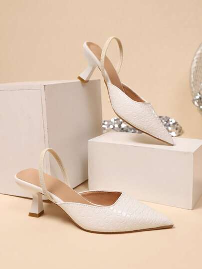 Ein Paar Mädchen High-Heel Sandalen mit einfachem Steinmuster Design, modisch und lässig, mit verstellbarem Riemen hinten für täglichen Gebrauch und Partys, Spitze Zehenform Sandalen.