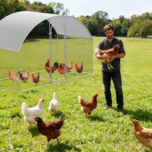 Advwin Metal Chicken Cage, 300x150x183cm Chicken Runs With Cover, Chicken Pen House With Waterproof & Anti-UV Cover, Lockable Door, Poultry Cage For Yard Outdoor Duck Rabbit
