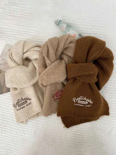 Alpaca-Like Woolen Scarf For Girl, Fashionable Embroidered Letters In New Colors For The Winter And New Year Season.