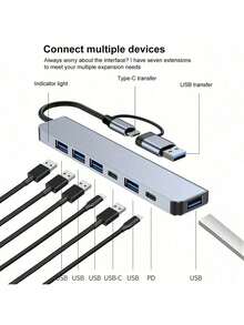 USB C Adapter USB Adapter 3.0, Aluminum 7-In-1 USB Extender, USB Splitter With 1 USB 3.0, 4 USB 2.0 And 2 USB C Ports, For Electronics/Computers And Accessories/Peripherals/Port Adapters/Port Adapters/Aluminum Alloy Housing