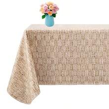 مفرش طاولة مستطيل مع بطانة من الفلانيل، مفرش طاولة قابل للمسح والتنظيف مناسب لوجبات العشاء المنزلية، التجمعات في الفناء، النزهات (نمط زهري منسوج) - لون مشمشي - مشاهدة 10