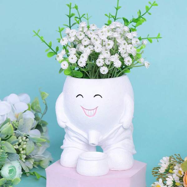 1 Stück witziger Harz Blumentopf, süßer lächelnder Gesichts-Sukkulenten-Pflanzgefäß, geeignet für Innen- und Außen-Pflanzendekoration