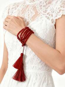 1 件黑色串珠简约可调节手链，女士个人风格珠宝，日常佩戴 - 黑色 - 查看 6