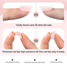 Yokilly Natural French Acrylic False Nails Kit Including 12 Different Size Short Pr On False NailsPink White Nails Tips Sets With Nail Glue Stickers Files And Stick 120 Pcs - 粉紅色1120PCS - 查看 2