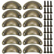 No Drill Vintage Bronze Tone Drawer Pull Handle, Retro Cabinet Door Knob, Semicircle Shell Shaped Cupboard Pulls - Bronze - View 1