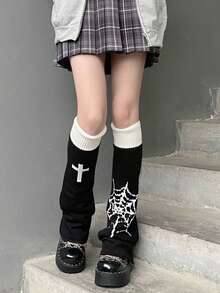 半双装女士纯色针织腿套，装饰性腿套，春秋季保暖袜，Y2K亚文化喇叭腿套，JK长款腿套圣诞礼物 - 常規款 - 查看 9