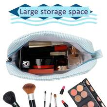 GFU Makeup Bag For Women, Cute Cosmetic Bag, Lightweight Toiletry Make Up Bag, Large Seersucker Aesthetic Organizer Storage Pouch For Girls, Women And Moms Gifts, Lightblue{"Color_name":"LightBlue"} - 淺藍色 - 查看 4