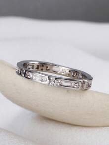 Charm-In 1pc Women's High-Quality Silver-Color Zirconia Embellished Ring