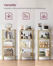 Bathroom Storage Shelf, Tempered Glass Storage Rack, 4-Tier Storage Unit, Sturdy, Easy To Assemble, For Living Room, Bedroom, Office, Golden - White - View 4