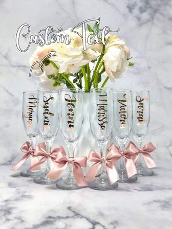 Personalized Champagne Flute, Customized Champagne Flutes Bride And Maid Of Honor, Customized Wedding Champagne Glasses,Glass Material,Customizable Name And Title And Bow Color,Suitable For Wedding Decor, Wine Glasses,Personalized Glass Cups ,Party Decoration,Bridesmaid Gifts,Birthdays,Bachelorette Decor, Bridal Showers, Bachelorette Parties, And Special Occasions,Wedding,Easter,Mothers Day Gifts