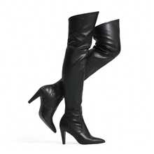 Women's Fashion Pointed Toe High Heel Over-The-Knee Boots, Slim High Heel Side Zipper Pleated Women Boots For Autumn Winter Party And Daily Wearing - 黑色 - 查看 10