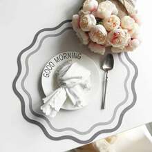 Manteles Individuales de piel sintética con forma de flor estampada, tapete de mesa aislado para cocina, mesa de comedor, tapete de placa impermeable a rayas, 1/4/6 Uds. - FPP púrpura - Ver 7