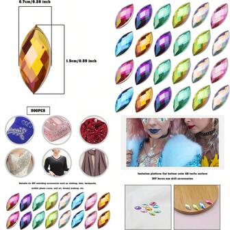 VGOL 500Pcs Acrylic Sew On Rhinestones AB Decorative Crystal Horse Eye Shape Rhinestones Decoration For DIY Making Crafts Scrapbooks Clothing Phones Colourful