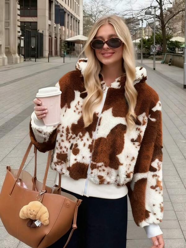 Damen modische, elegante Pendler-Lässig vielseitige Fleecejacke mit Kapuze und Reißverschluss, geeignet für Halloween, Heiligabend, Weihnachten, Frühlingsfest, Ausflüge, Treffen mit Freunden, Einkaufen, Unterhaltung, Arbeit usw. Allround-Jacke mit komfortablem Material, markanter Stil, hohe Preis-Leistung, Herbst/Winter