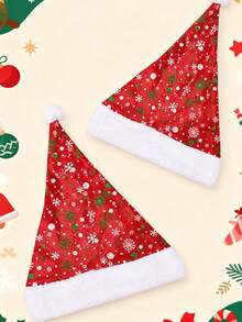 1pc Thickened Christmas Hat, Red Checkered Santa Claus Hat, Christmas Decoration Plush Snowflake Christmas Hat, Suitable For Christmas Parties, Party Decorations, Stage Decorations, Photo Props, And Other Christmas Scenes. - Multicolor - View 4