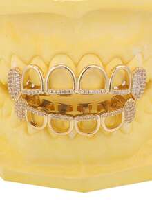 1件/2件套独特镂空立方氧化锆牙套，闪亮设计，适合万圣节、送礼和派对，男女通用 - 彩色 - 查看 4