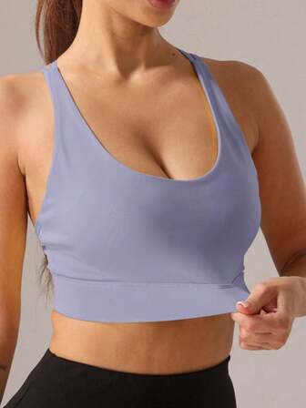 1 件女士交叉网眼运动瑜伽文胸，有弹性，适合健身和户外活动