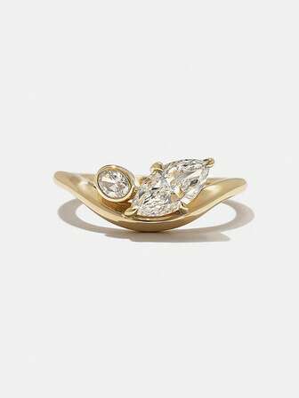 1pc 925 Sterling Silver Elegant V-Shaped Oval Cubic Zirconia Ring, Women's Vintage Party Birthday Ring, Fashion Jewelry Gift