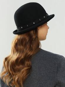 1 peça elegante chapéu de feltro de lã macia de alta qualidade com parte superior redonda e versátil para mulheres, decorado com flores de contas e acabamento em renda, aba curta da moda