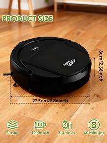 1 Piece Robot Vacuum Cleaner, Can Clean From Hard Floors To Medium-Thick Carpets, Super Suction, Ultra-Thin And Quiet, Built-In Memory Function, Multiple Cleaning Modes, 3 Cleaning Modes. Best For Removing Pet Hair, Food Crumbs, Water On The Floor - A Good Helper For Home Cleaning. - 黑色 - 查看 4