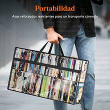 Lifewit - Bolsas de almacenamiento de DVD, 2 unidades, organizador de DVD de plástico de PVC transparente con asas y cierre, soporte multimedia para discos Blu Ray, fundas de películas, cajas VHS, - negro - Ver 5
