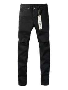 New Arrival Men Plus Size Jeans High Street Slim Fit Stretch Pants American Embroidery Knee Ripped  Brand Elastic Trousers Christmas