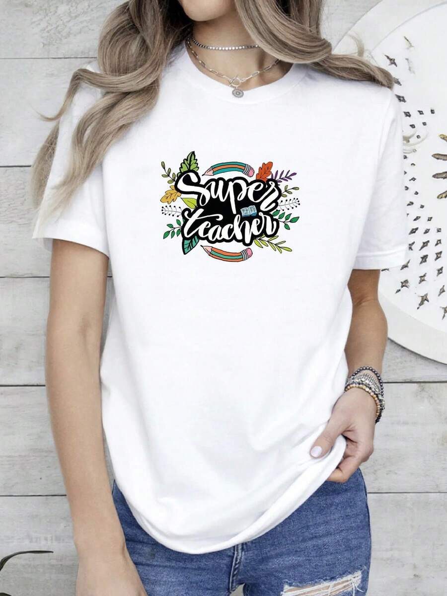 180g pure Cotton Teacher Shirt, Teacher Gift, Teacher appreciation, Gift for teacher, Funny teacher shirt, Back to school shirt, School Shirt, Teacher Tee Comfortable women Top For Everyday Wear Stretched Casual Breathable Women Top Graphic Tees female Stylish Soft - Blanco - Ver 1