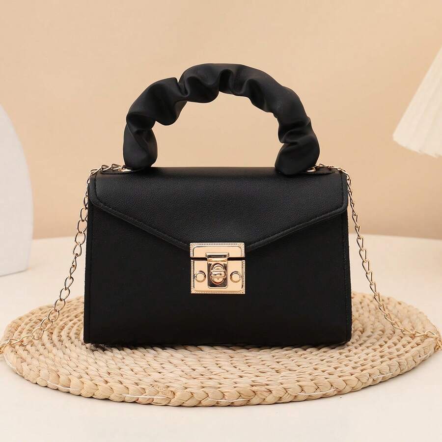 Soft Faux Fur Chain Strap Crossbody Bag, Casual Street Shopping Fuzzy Wristlet Handbag, Autumn/Winter - Black - View 1