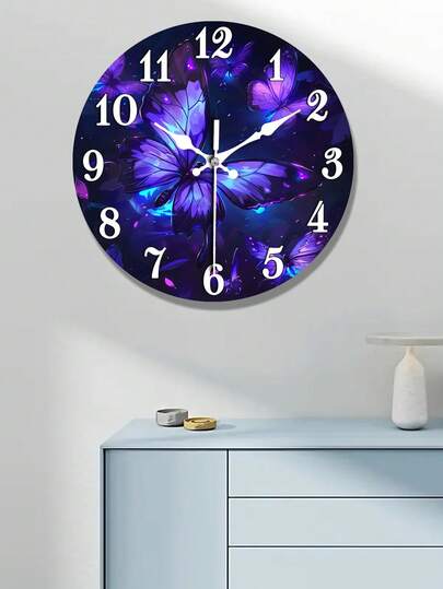 1pc Silent Non Ticking Wand Clock, Retro Butterfly Pattern, Round Wooden ative, Easy To Read, Living Room Kitchen Bedroom, Battery Powered (AA Not Included) 10/12 Inch view 2