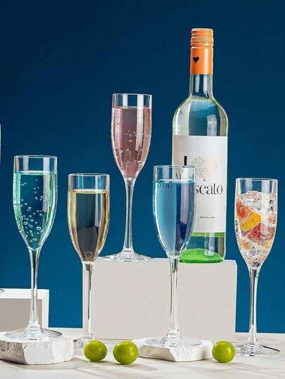 2/6/12 pezzi Bicchieri da champagne in acrilico trasparente da 150ml con tacco alto, bicchieri per cocktail, bicchieri per bevande, decorazioni per feste, regali per vacanze/San Valentino, casa, marito, amici, riutilizzabili, per esterno, campeggio, regali per la Festa del Papà (versione riutilizzabile più spessa)