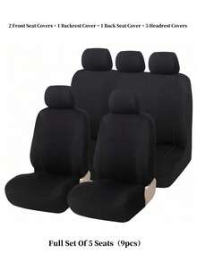 Universal Fit Car Seat Covers Full Set (2/4/9-PCS) - Airbag Compatible Cloth Fabric For Sedan, SUV, Van | Choose 1/2/5-Seater: Includes Headrest & Back Seat Covers - Style a - View 23