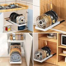 1 Pc Expandable Multipurpose Pot Storage Rack With Adjustable Dividers For Cabinet Pot Rack, Kitchen Cabinet Pots And Pans Organizer, Home Kitchen Accessories
