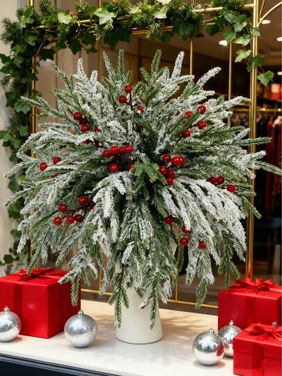 2/4/6 peças de azevinho artificial, frutas vermelhas e galhos de pinheiro, planta artificial falsa para decorações de outono, decorações de inverno, decorações de Halloween, decorações de Natal, presentes de aniversário, itens essenciais para o feriado, decorações de quarto, decorações de quarto, decorações de casa, decorações de Natal, decorações de Halloween, decorações de Natal, decoração de quarto, presentes de Natal