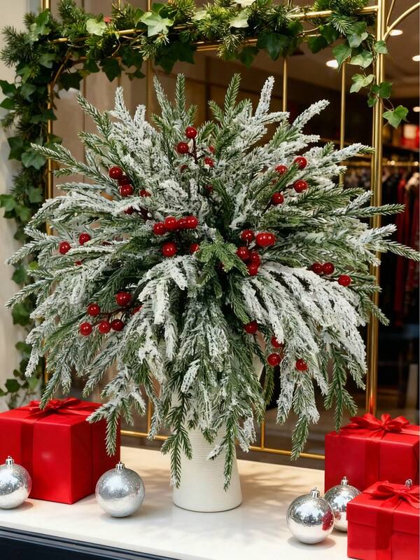 2/4/6 قطعة من أغصان الصنوبر والثمار الحمراء الاصطناعية، نباتات اصطناعية لديكورات الخريف والشتاء وعيد الميلاد والهالوين والهدايا والغرف والمنزل