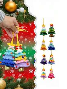 1 pièce Décorations de Noël en crochet faites à la main - Fils de tissu doux, crochetés multicouches et multicolores, anneaux de suspension et décorations étoile dorée au sommet - Décorations de style DIY convenant pour Noël, la Saint-Valentin, la maison, le bureau