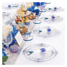 Blue Plastic Plates Disposable Set - 350pcs Party Dinnerware, 10.25" Dinner & 7.5" Dessert Plates, Silverware & Cups - Wedding & Event Supplies - 如圖/C - 查看 5