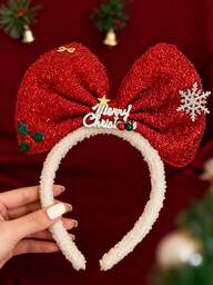 1pc Girl Hair Accessory Christmas Headband Cute Red Bow Hairband For Autumn And Winter Photo Shoots, Suitable For Festive Parties And Christmas Photos