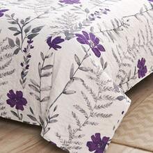 Vintage Grey Leaves Purple Floral Bedding Set Queen Size Bedspread Coverlet Reversible Quilt