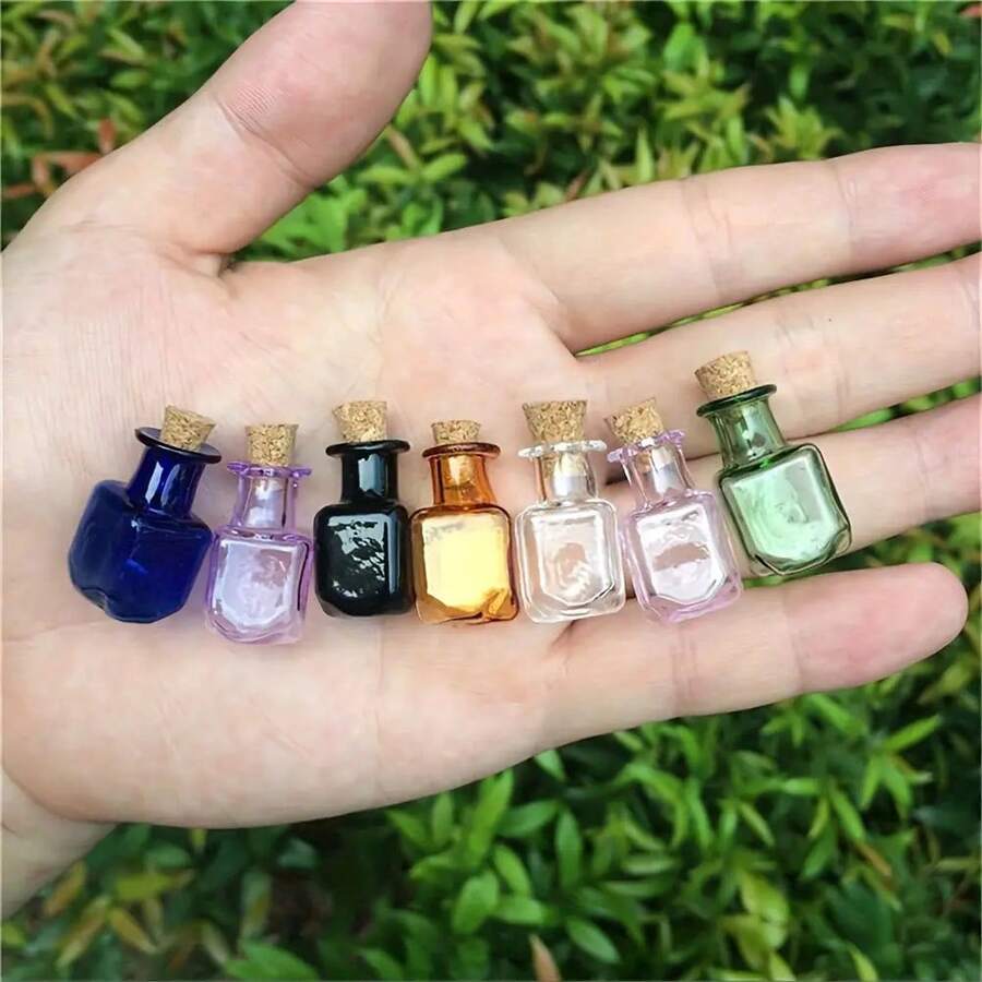 Mini Glass Colorful Bottles Rectangular Cute Bottles With Cork Stoppers Small Bottles Gift Small Jars Small Bottles Mixed 7 Colors - 7 Items - View 1