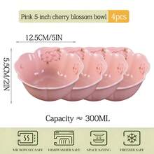 4pcs 5-Inch Sakura Ceramic Bowl Set, Suitable For Rice, Fruit, Dessert, Salad, Oatmeal, Cereal, Ice Cream, Pasta, Breakfast And Noodles, Creative Soup Bowl, Ramen Bowl, Pasta/Noodle Bowl, 300ML Capacity, Home Kitchen Dining, Kitchen Supplies, Tableware Accessories, Holiday Gift (Halloween/Christmas/Easter/Pumpkin Pie/Thanksgiving/Graduation), Microwave And Dishwasher