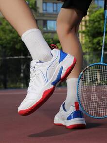 Nuevos zapatos de bádminton con cordones, zapatos deportivos de patchwork para correr, zapatillas deportivas de estilo universitario para todas las estaciones - Azul y blanco - Ver 3